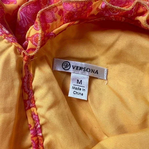 Versona Women's M Orange Pink Paisley Midi Dress Tiered Ruffle | Boho - Picture 6 of 7